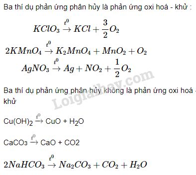 Các phương trình phản ứng phân hủy