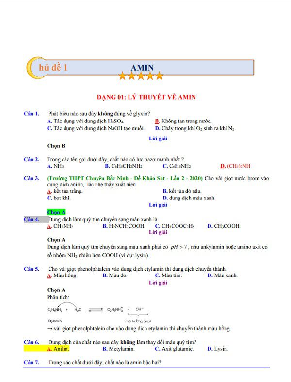Các dạng bài tập amin và amino axit có lời giải phổ biến nhất